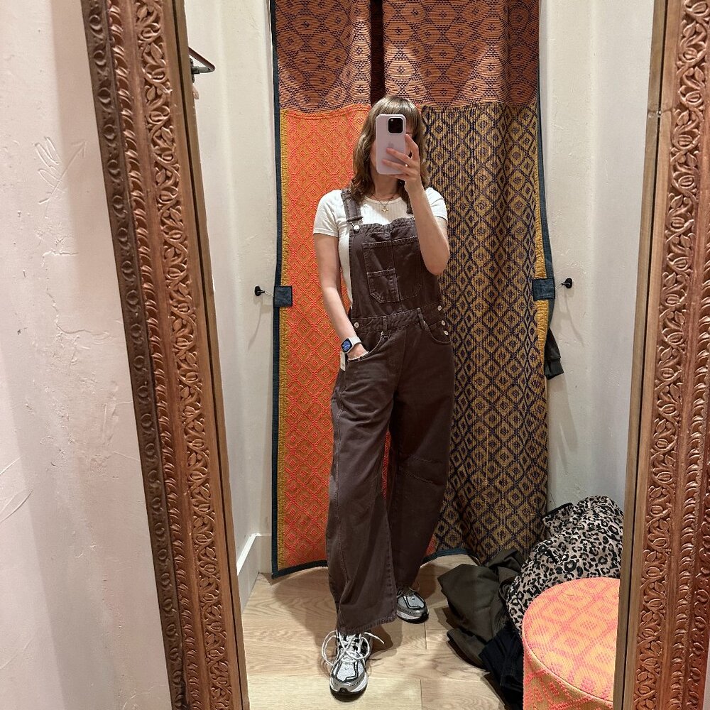 We The Free Brown Barrel Wide-Leg Corduroy Overalls